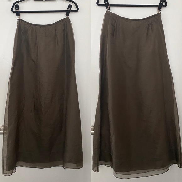 Banana Republic Vintage Y2K Brown 100% Silk Full Length Skirt Sz 6 - Picture 1 of 4